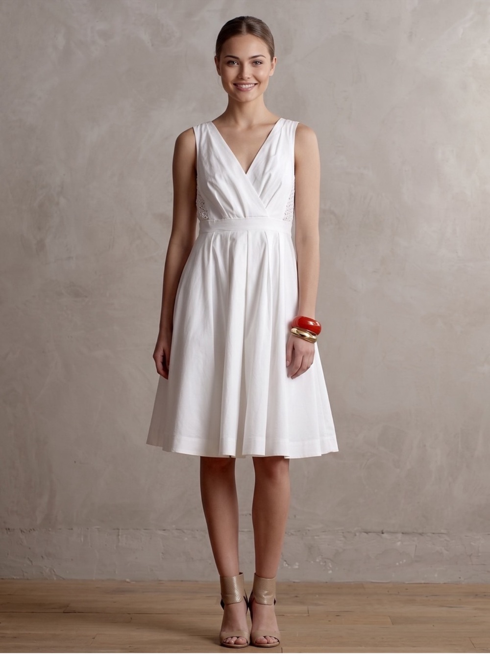 ANTHROPOLOGIE Collette Dinnigan Pleated Trellis Dress White Size 12